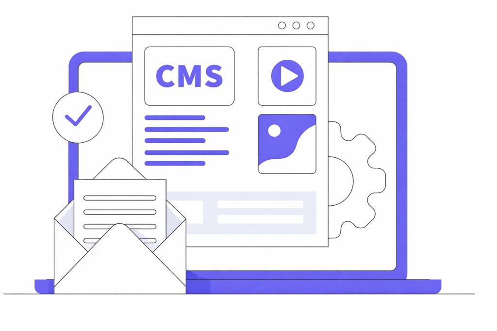 CMS website development dashboard illustration with content management features