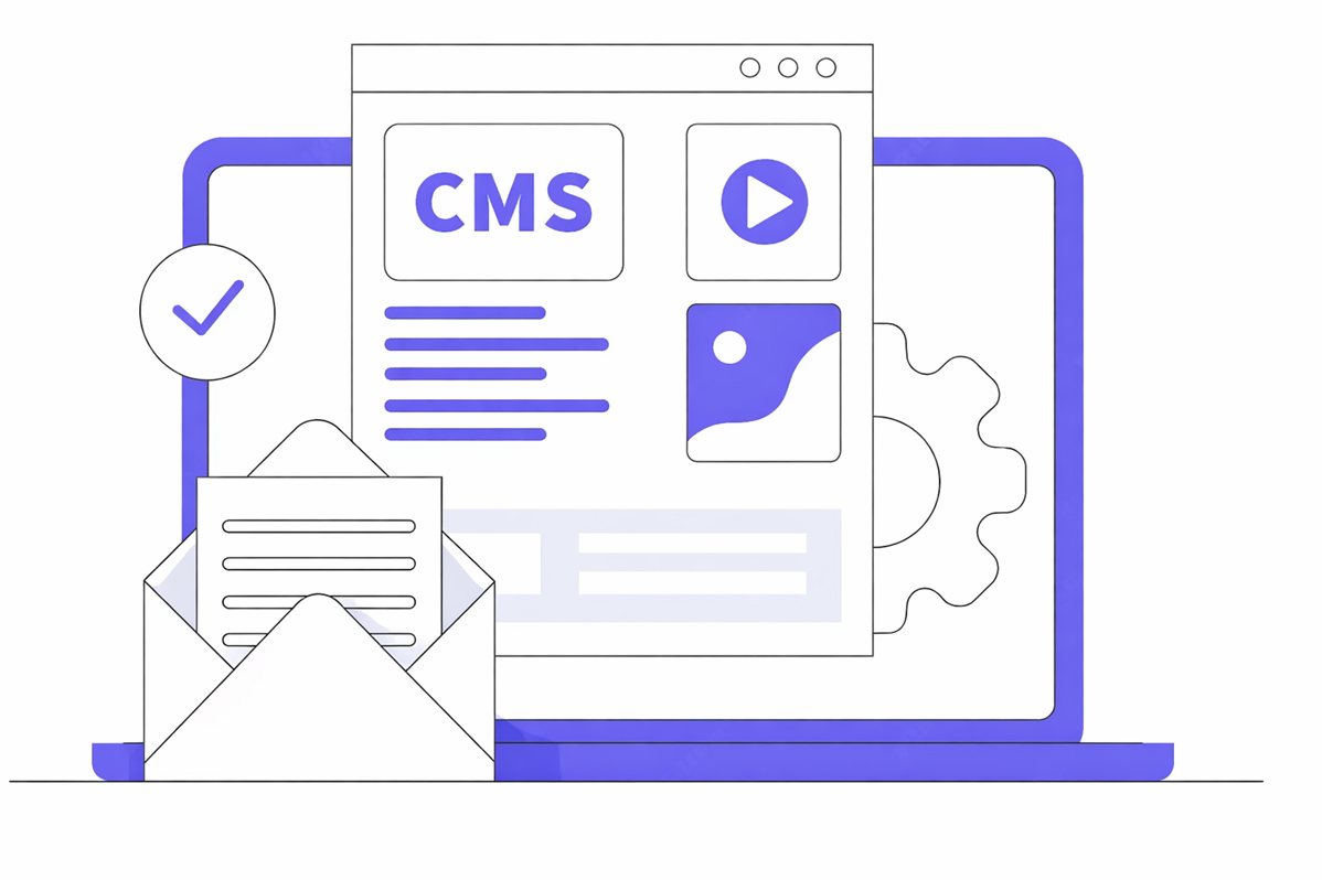 CMS website development dashboard illustration with content management features