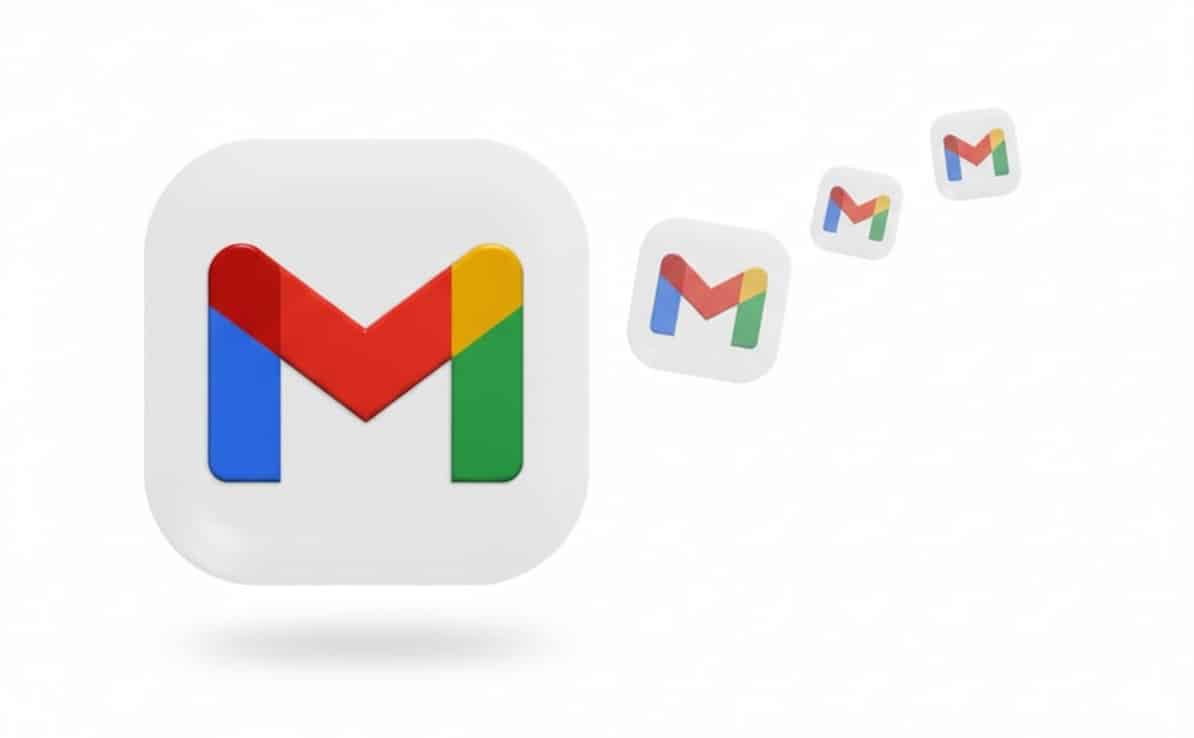 Multiple Gmail logos representing Google Workspace email accounts