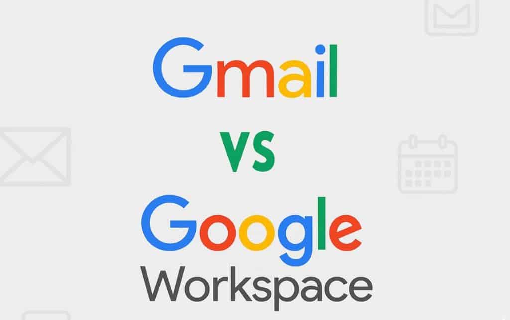 Gmail vs Google Workspace comparison graphic showing the logos of Gmail and Google Workspace.