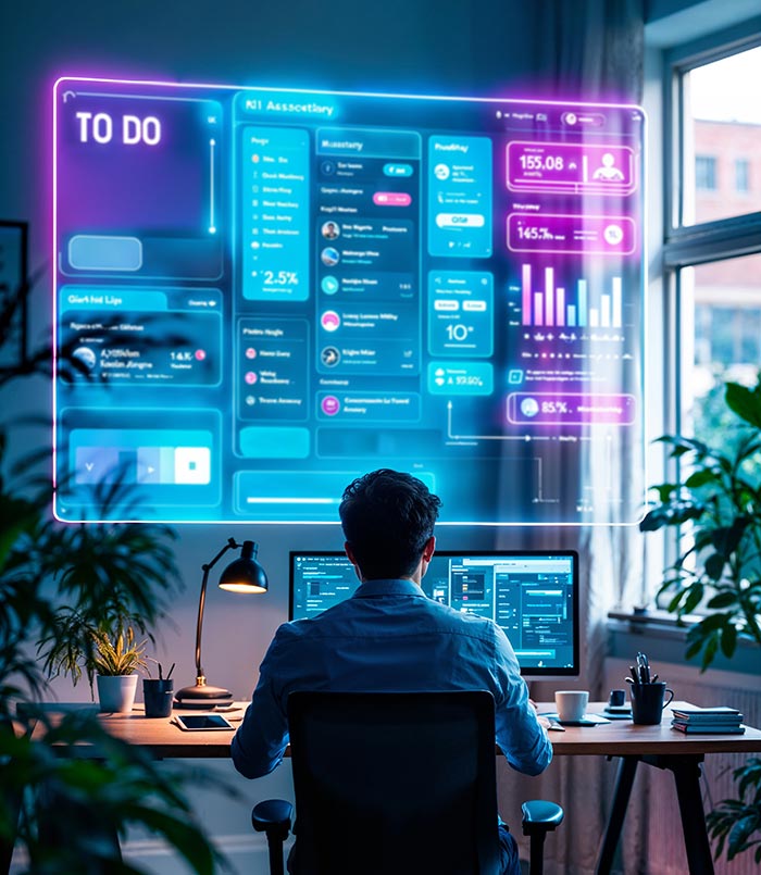 Developer creating web application dashboard with analytics and user interface design
